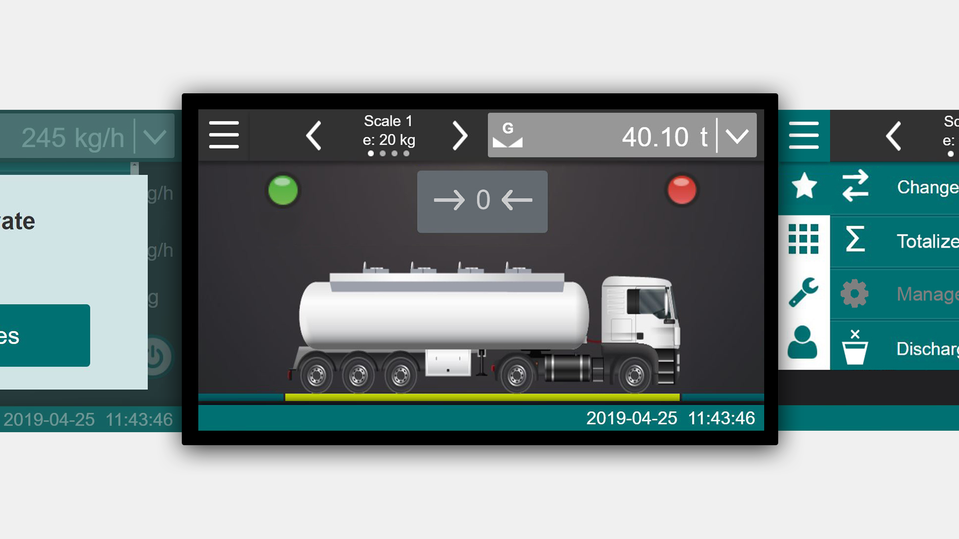 The user interface of the CONiQ weighing system. A truck is shown to be weighed.