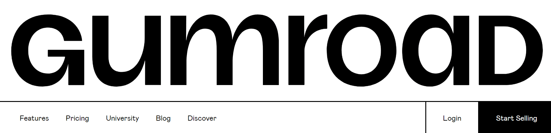 Gumroad's home page shows its own name in a huge font above the actual website.